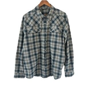 Stio Mens Pearl Snap Eddy Shirt XL Blue Green Plaid Performance Western Outdoors